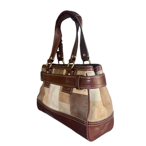 Coach Suede & Leather Patchwork Hampton Satchel Bag - Picture 4 of 14